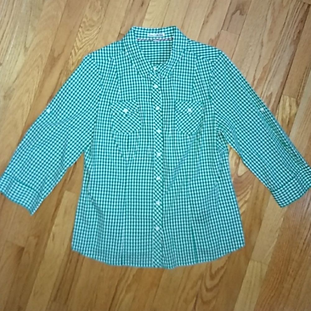 Green and White Gingham Blouse